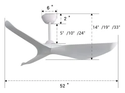 Ventilador de techo de 52 pulgadas - Ventilador de techo con 3 aspas de ABS y control remoto de 6 velocidades - para sala de estar
