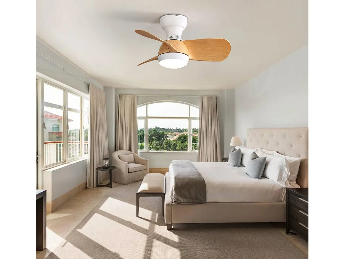 Ventilador de techo de madera clara de 23 pulgadas - Ventilador de techo con luz LED y 3 aspas de ABS - para dormitorio