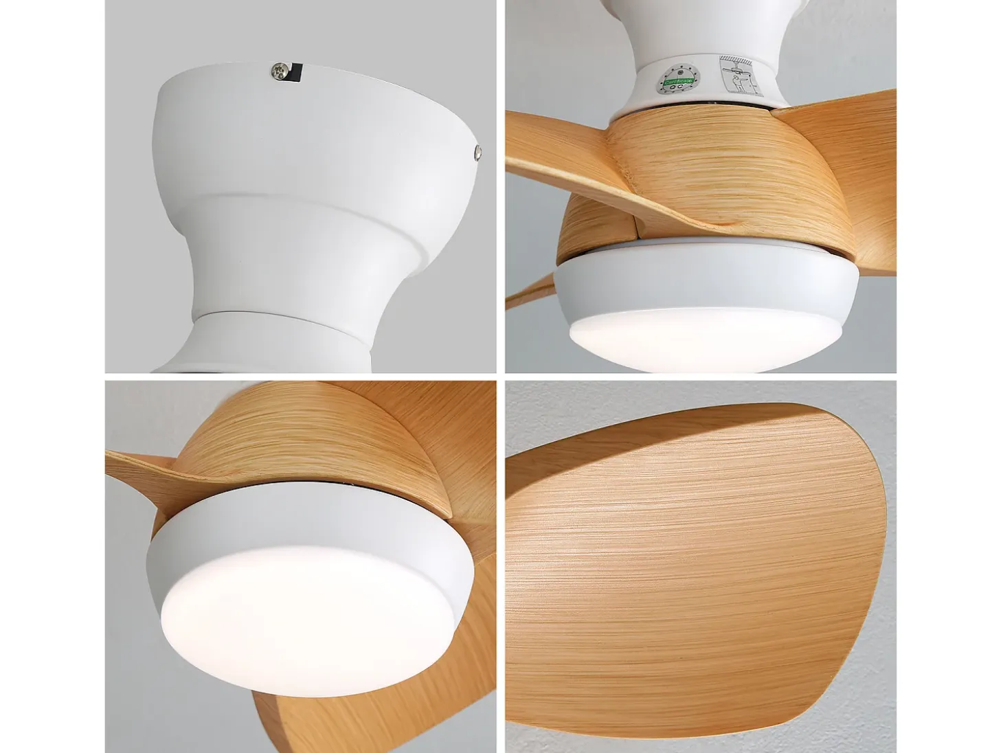 Ventilador de techo de madera clara de 23 pulgadas - Ventilador de techo con luz LED y 3 aspas de ABS - para dormitorio