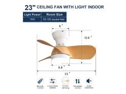 Ventilador de techo de madera clara de 23 pulgadas - Ventilador de techo con luz LED y 3 aspas de ABS - para dormitorio