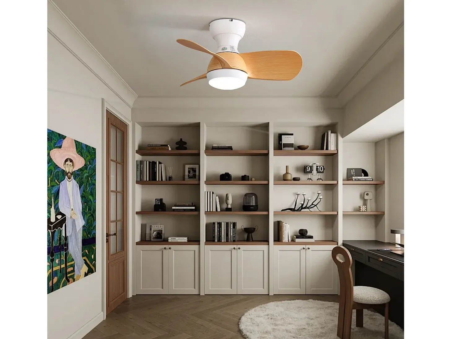 Ventilador de techo de madera clara de 23 pulgadas - Ventilador de techo con luz LED y 3 aspas de ABS - para dormitorio