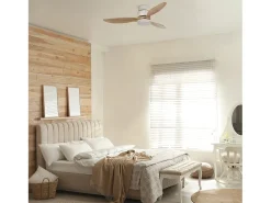 Ventilador de techo MISTRAL estilo moderno - motor DC - LED SMD 24W - K select - mando a distancia - luz -3 aspas - ø132 cm - acero y madera - blanco
