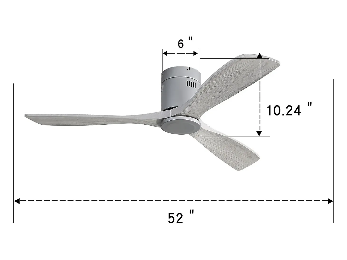 Ventilador de techo moderno plateado - Ventilador de techo de 52" con 3 aspas - Motor de CC reversible y silencioso - Para sala de estar