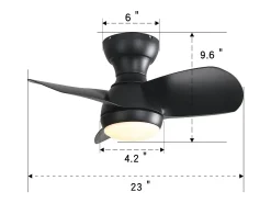 Ventilador de techo negro de 23 pulgadas ---- Ventilador de techo con luz LED y 3 aspas de ABS --- para dormitorio