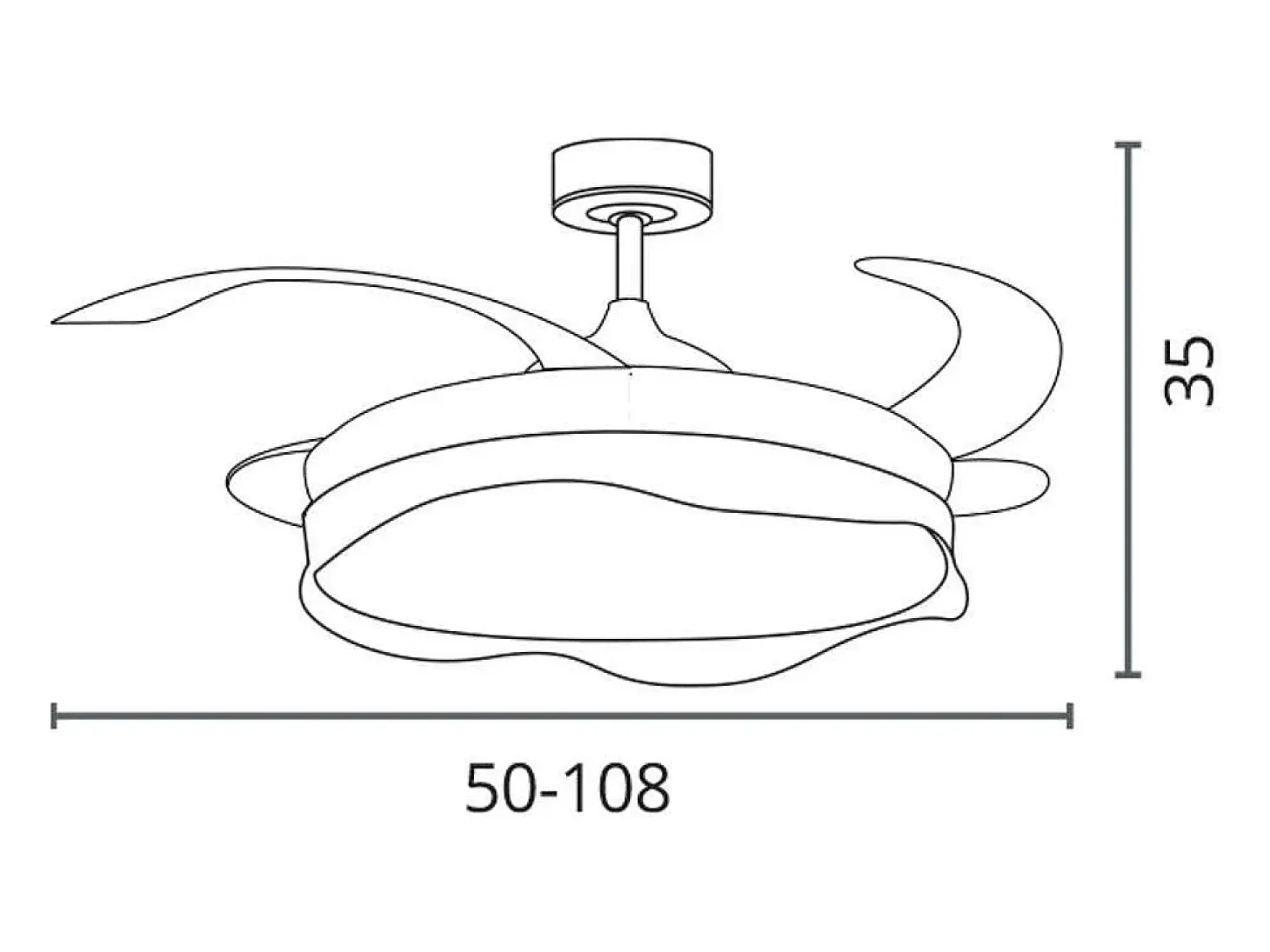 Ventilador de techo Olas Bel Air 72W 4 aspas retráctiles con luz LED negro Ø108 cm