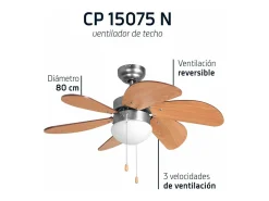 Ventilador de techo Orbegozo CP 15075 N 6 aspas 5W función verano/invierno madera Ø80 cm