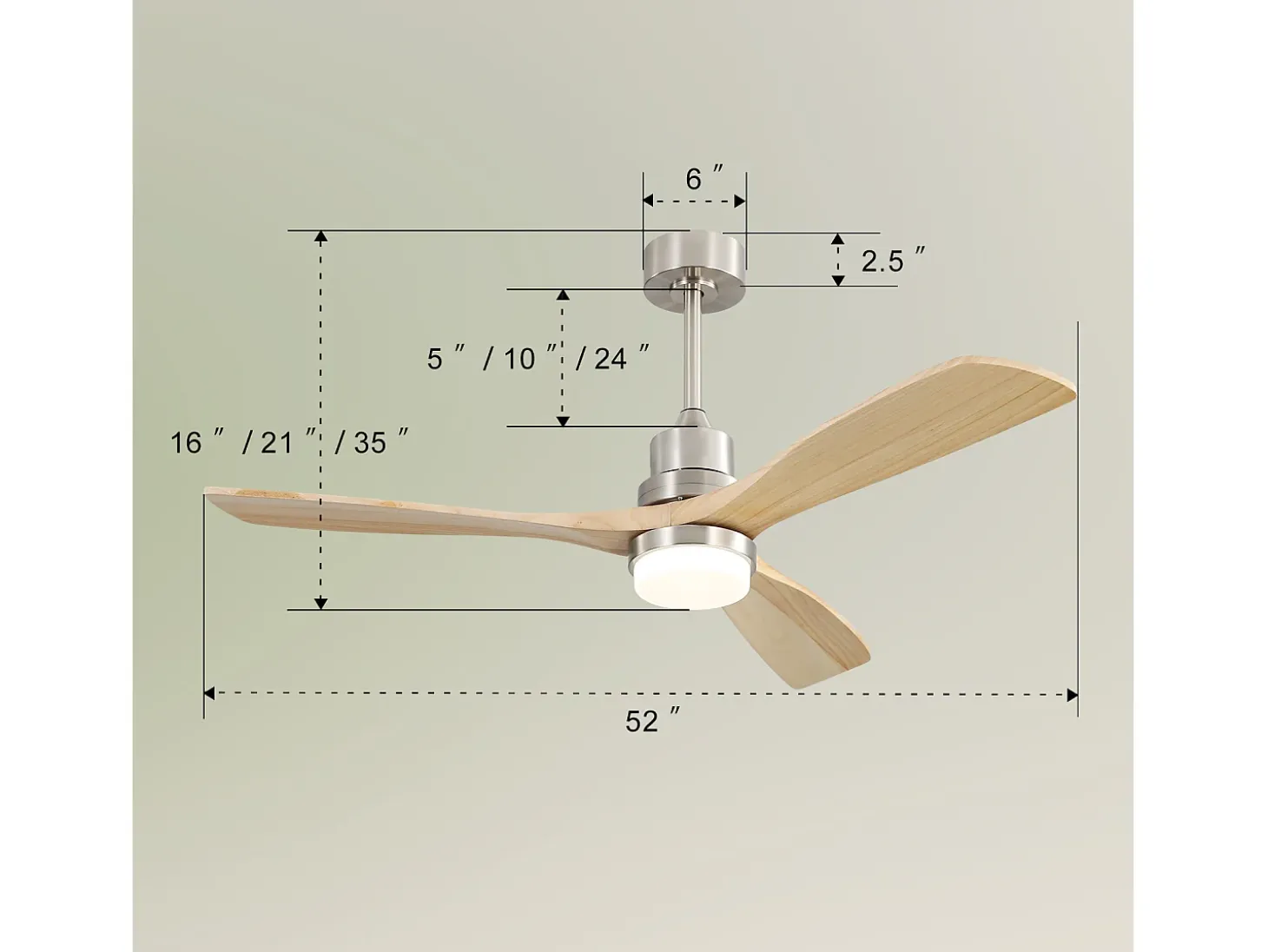 Ventilador de techo para sala de estar - con luz LED regulable y control remoto de 6 velocidades - 3 aspas de madera