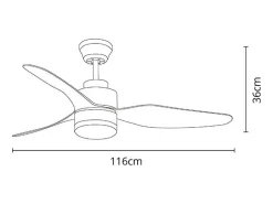 Ventilador de techo Poniente Lumit 16W 3 aspas luz LED níquel Ø116 cm