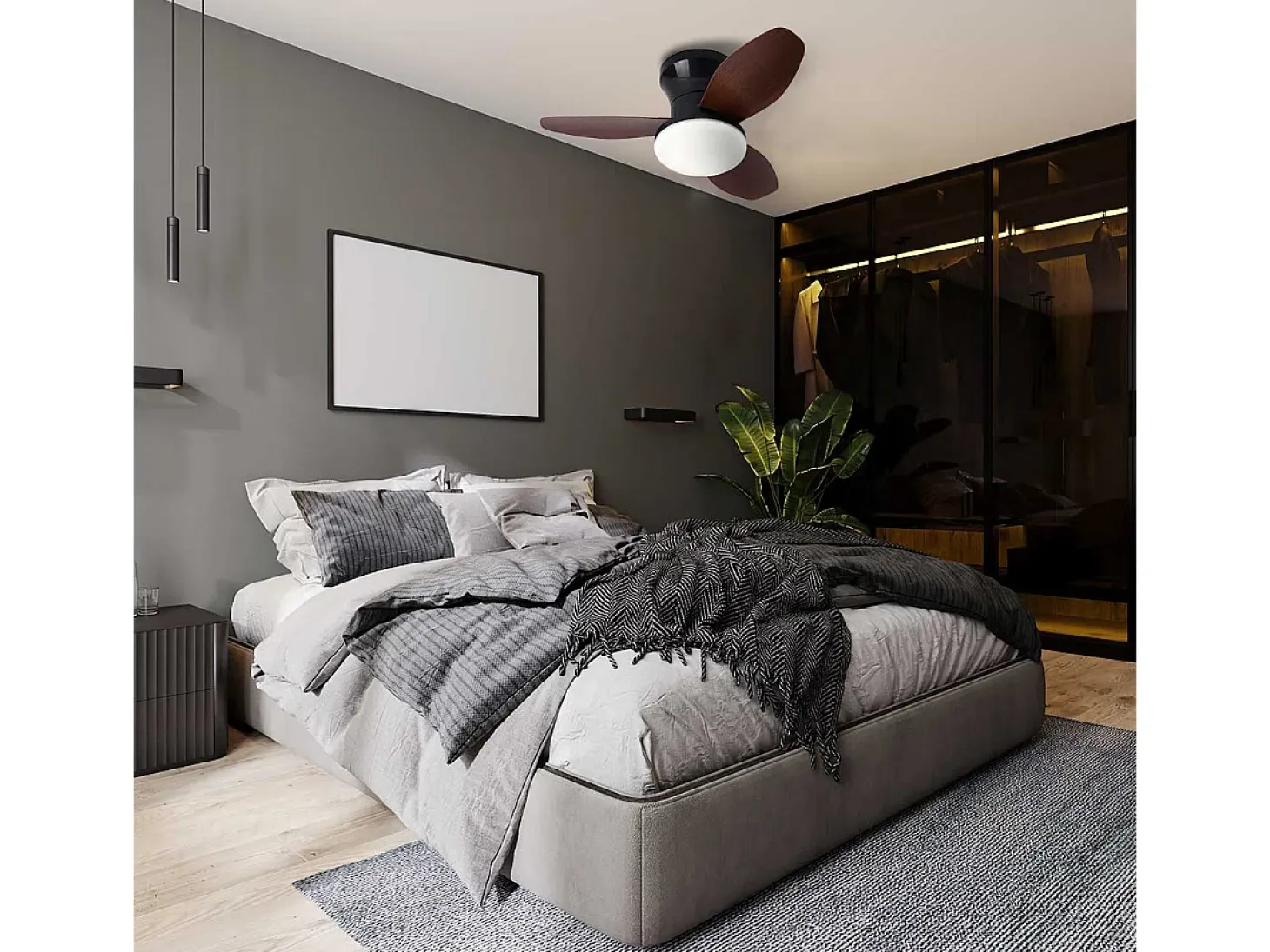 Ventilador de techo Tauro Mini Bel Air 48W 3 aspas con luz LED negro/cerezo Ø70 cm