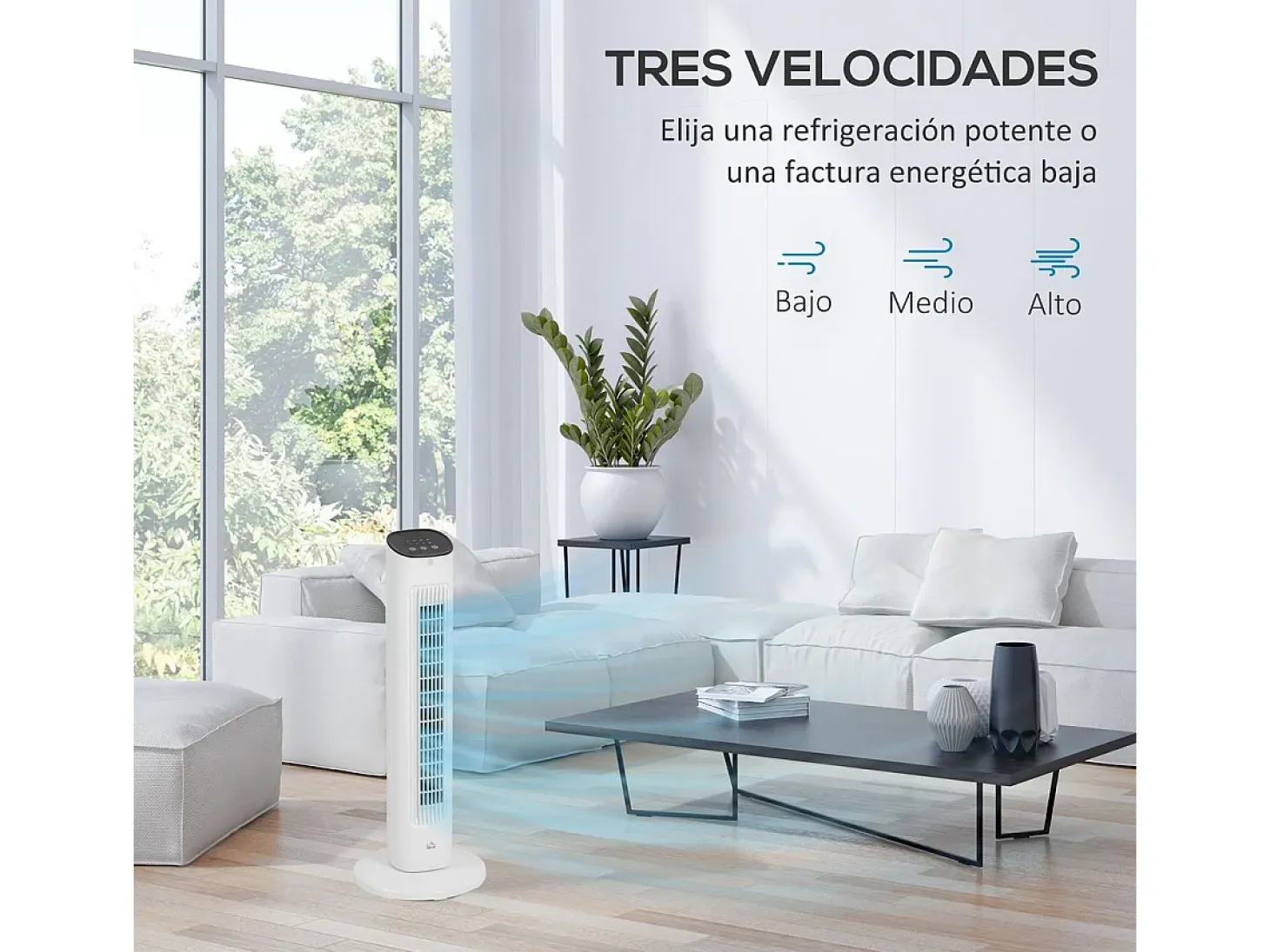 Ventilador de torre Homcom 50W con mando a distancia 3 velocidades blanco 78 cm