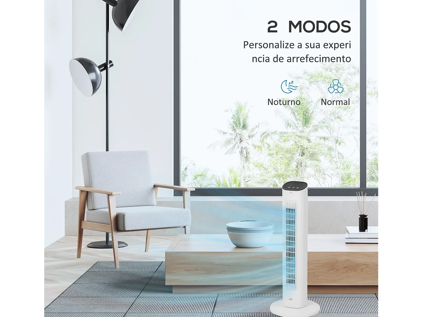 Ventilador de torre Homcom 50W con mando a distancia 3 velocidades blanco 78 cm