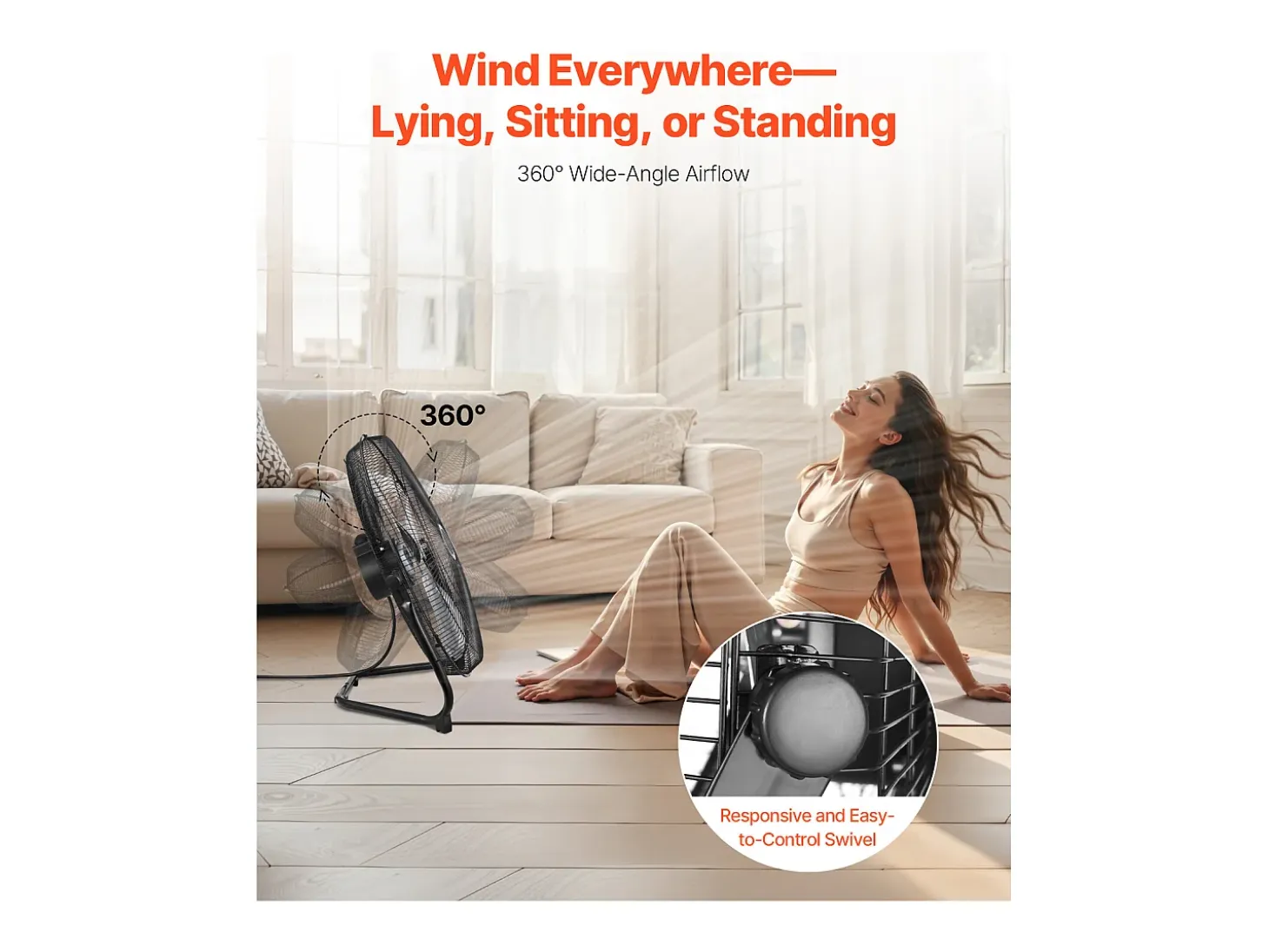 Ventilador SucceBuy Lote de 2 Ventiladores de Suelo de 51CM, 3 Velocidades, Alta Velocidad, Inclinación de 360°