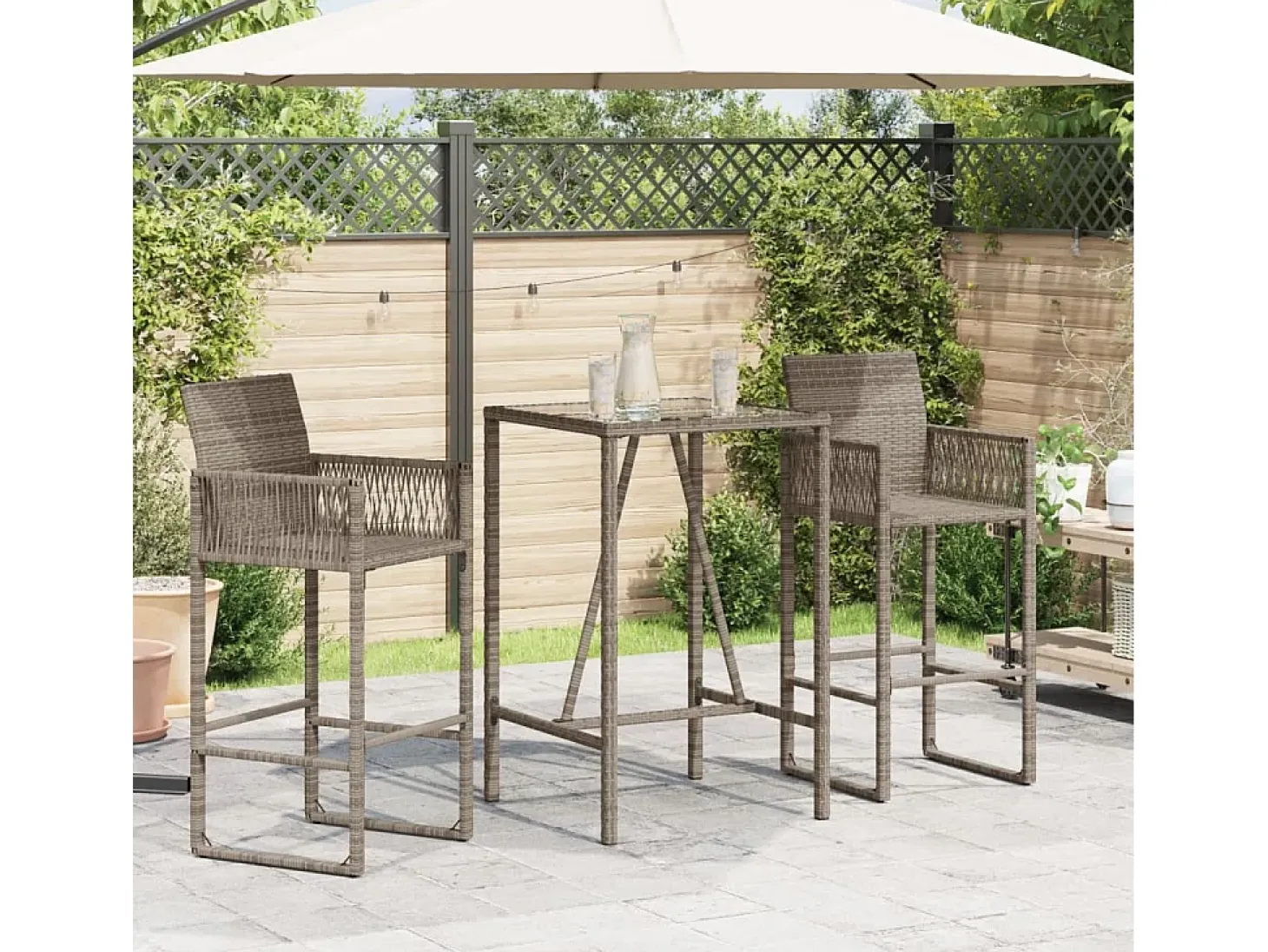 Village Green-Green Ridge Mesa de bar de exterior ratán sintético gris 70x70x110 cm