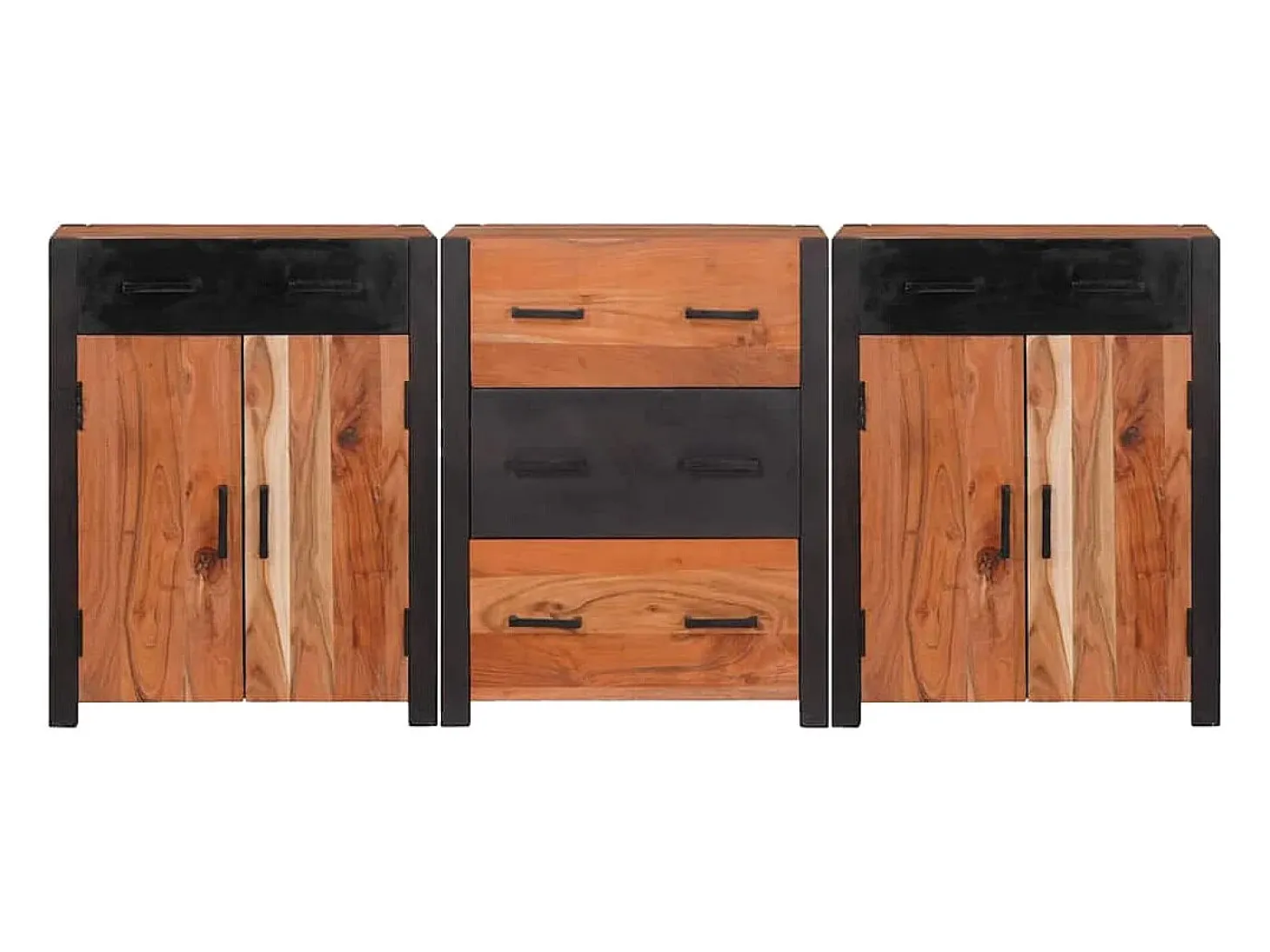 Vitrina 3 piezas Marrón 165 x 30 x 75 cm Madera maciza de Acacia