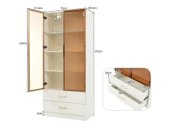 Vitrina, aparador alto con 2 cajones y 2 puertas de cristal - 75 X 34,5 X 170 cm - Madera MDF - Marrón
