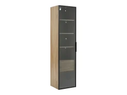 Vitrina, aparador alto con 1 puerta de cristal y 1 cajón interior - 40 X 34,5 X 165 cm - Madera MDF - Natural