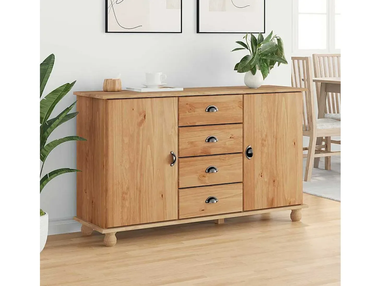 Vitrina ASKIM Marrón 133.5 x 40 x 79 cm Madera maciza de pino