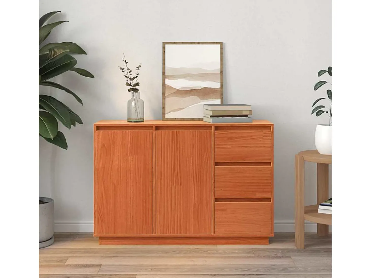 Vitrina con cajón Marrón 111 x 34 x 75 cm Madera maciza de Pino