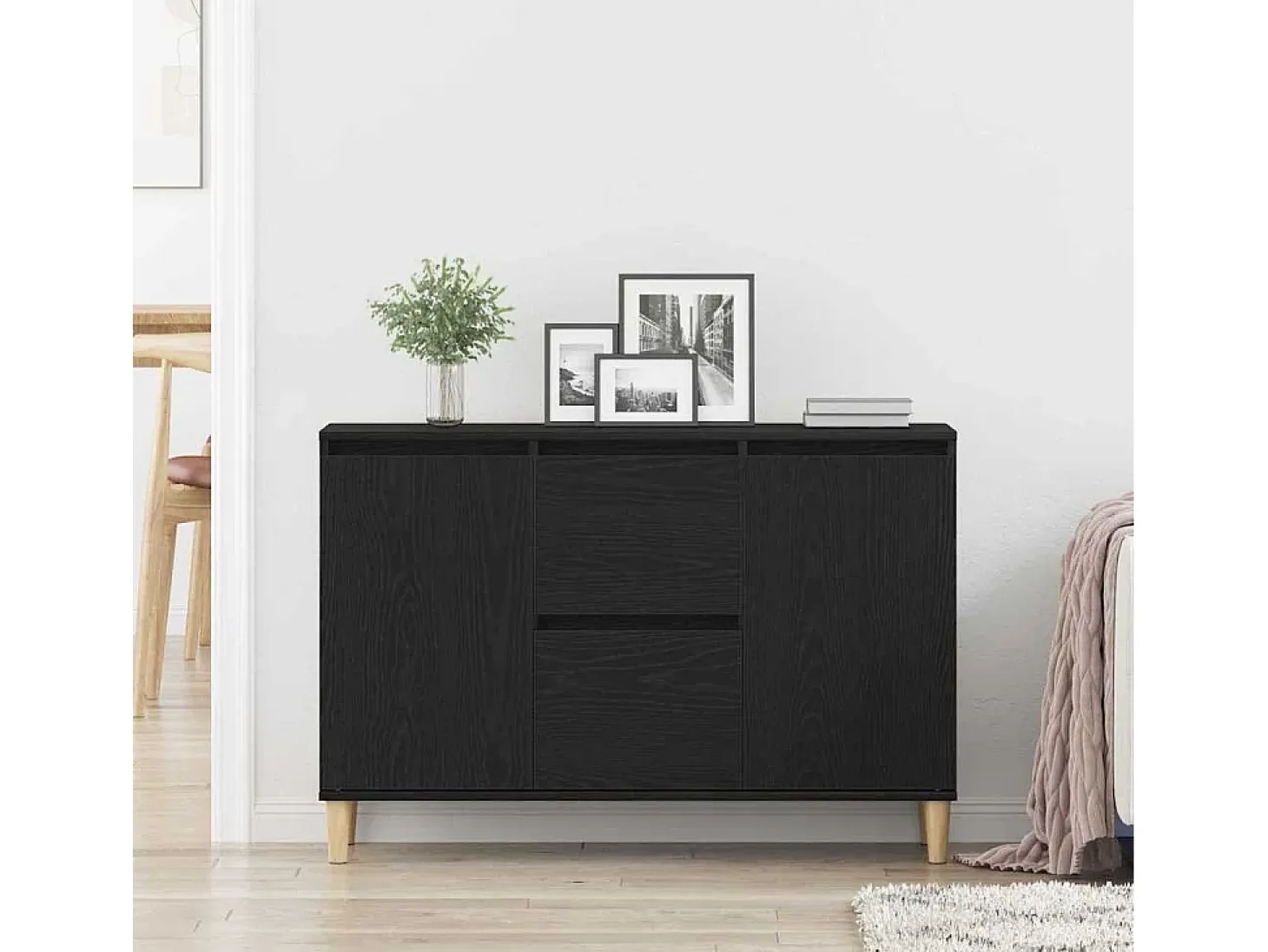 Vitrina con cajón Negro 101 x 35 x 60 cm Madera contrachapada