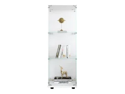 Vitrina de cristal con 3 estantes, 127 x 45 x 14 cm, vitrina de pie, vitrina para salón, color blanco
