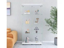 Vitrina de cristal con cerradura, gran vitrina transparente para objetos de colección, libros, color blanco