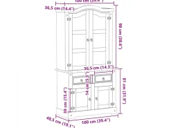 Vitrina de cristal Corona 100x48,5x179 cm madera maciza de pino