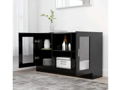 Vitrina de madera contrachapada negro 120x30,5x70 cm