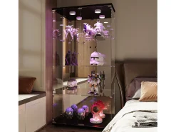 Vitrina de modelismo, Transparente, 80 x 36 x 164 cm, Cocina, Contemporánea, Vidrio templado, Negro