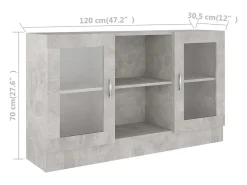 Vitrina gris hormigón 120x30,5x70 cm Madera de ingeniería