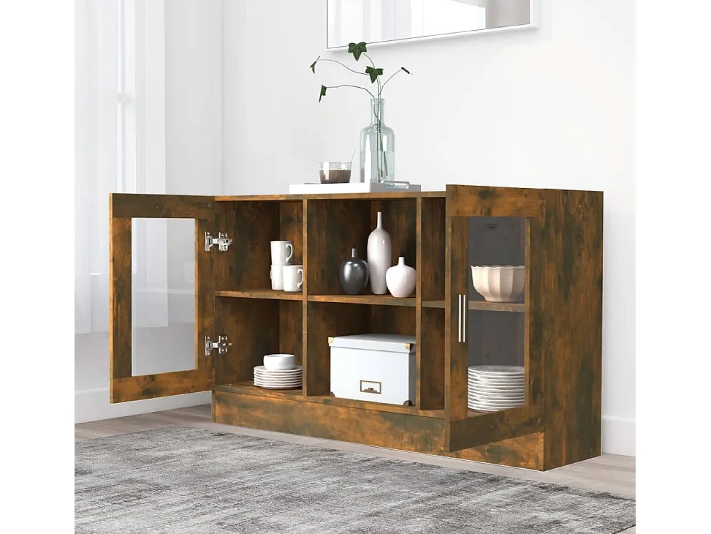Vitrina madera contrachapada roble ahumado 120x30,5x70 cm