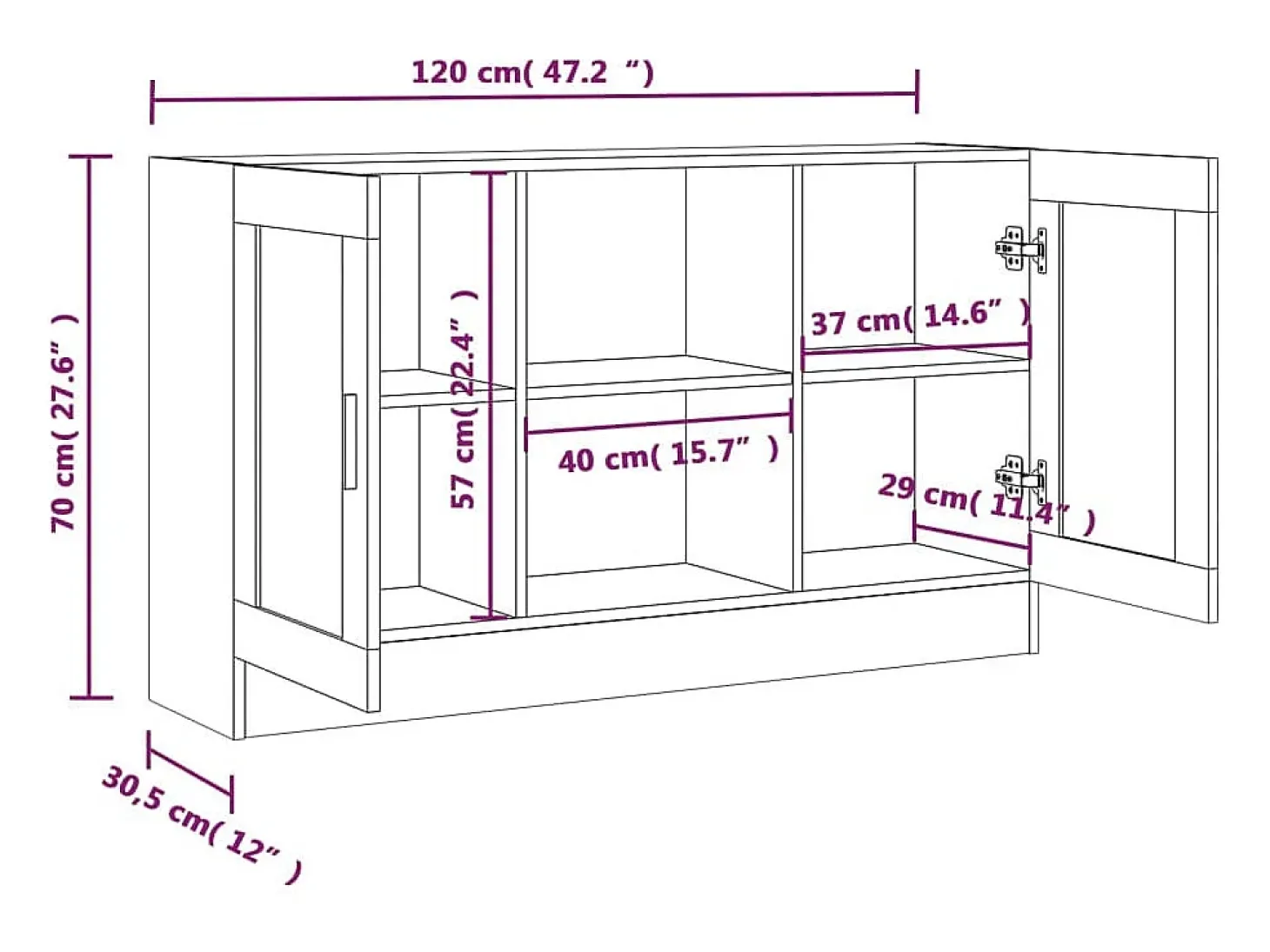 Vitrina madera contrachapada roble ahumado 120x30,5x70 cm