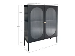 Vitrina negra con puerta ondulada de vidrio 90 x 35 x 110 cm