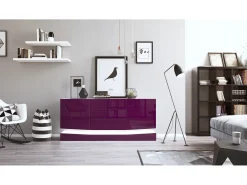 Vladon Aparador City, blanco mate/zarzamora de alto brillo con LED - Cómoda moderna para su salón (178 x 72 x 38 cm)