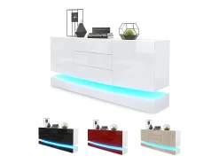 Vladon Aparador City, blanco mate/zarzamora de alto brillo con LED - Cómoda moderna para su salón (178 x 72 x 38 cm)