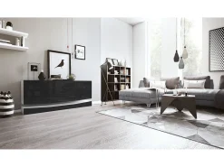 Vladon Aparador City, blanco mate/negro de alto brillo - Cómoda moderna para su salón (178 x 72 x 38 cm)