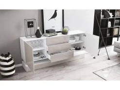 Vladon Aparador City, blanco mate/negro de alto brillo - Cómoda moderna para su salón (178 x 72 x 38 cm)