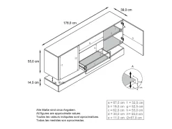 Vladon Aparador City, blanco mate/gris de alto brillo con LED - Cómoda moderna para su salón (178 x 72 x 38 cm)