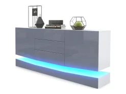 Vladon Aparador City, blanco mate/gris de alto brillo con LED - Cómoda moderna para su salón (178 x 72 x 38 cm)
