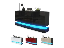 Vladon Aparador City, negro mate/zarzamora de alto brillo - Cómoda moderna para su salón (178 x 72 x 38 cm)