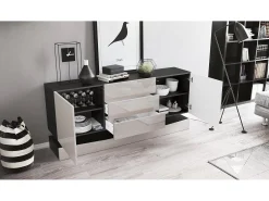 Vladon Aparador City, negro mate/zarzamora de alto brillo - Cómoda moderna para su salón (178 x 72 x 38 cm)