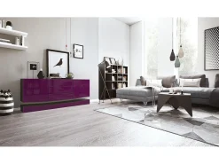 Vladon Aparador City, negro mate/zarzamora de alto brillo - Cómoda moderna para su salón (178 x 72 x 38 cm)