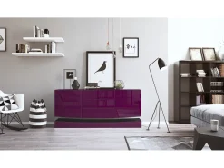 Vladon Aparador City, negro mate/zarzamora de alto brillo - Cómoda moderna para su salón (178 x 72 x 38 cm)