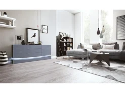 Vladon Aparador City, negro mate/gris de alto brillo con LED - Cómoda moderna para su salón (178 x 72 x 38 cm)