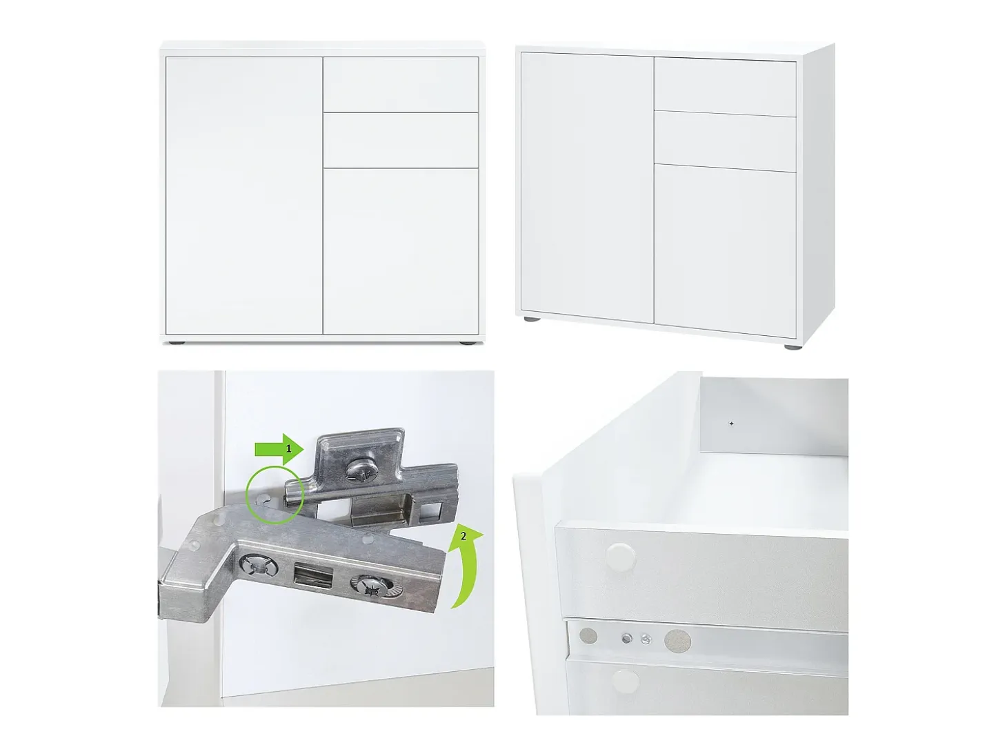 Vladon Cajonera Ben, Cómoda con 2 Puertas y 2 Cajones Blanco mate/Crema de alto brillo (79 x 74 x 36 cm)