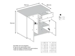 Vladon Cajonera Ben, Cómoda con 2 Puertas y 2 Cajones Negro mate/Gris de alto brillo (79 x 74 x 36 cm)