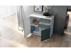 Vladon Cajonera Ben, Cómoda con 2 Puertas y 2 Cajones Blanco mate/Hormigón oxidado (79 x 74 x 36 cm)
