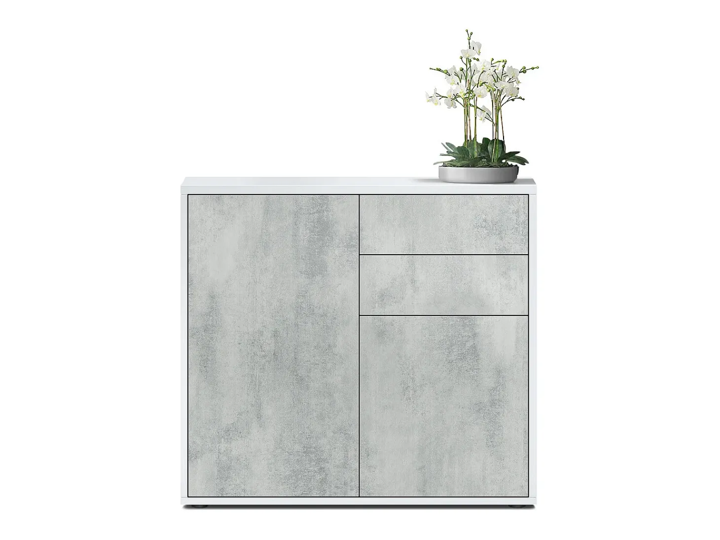 Vladon Cajonera Ben, Cómoda con 2 Puertas y 2 Cajones Blanco mate/Hormigón oxidado (79 x 74 x 36 cm)