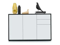 Vladon Cajonera Ben V3, Cómoda con 3 Puertas y 2 Cajones, Negro mate/Blanco mate (117 x 74 x 36 cm)