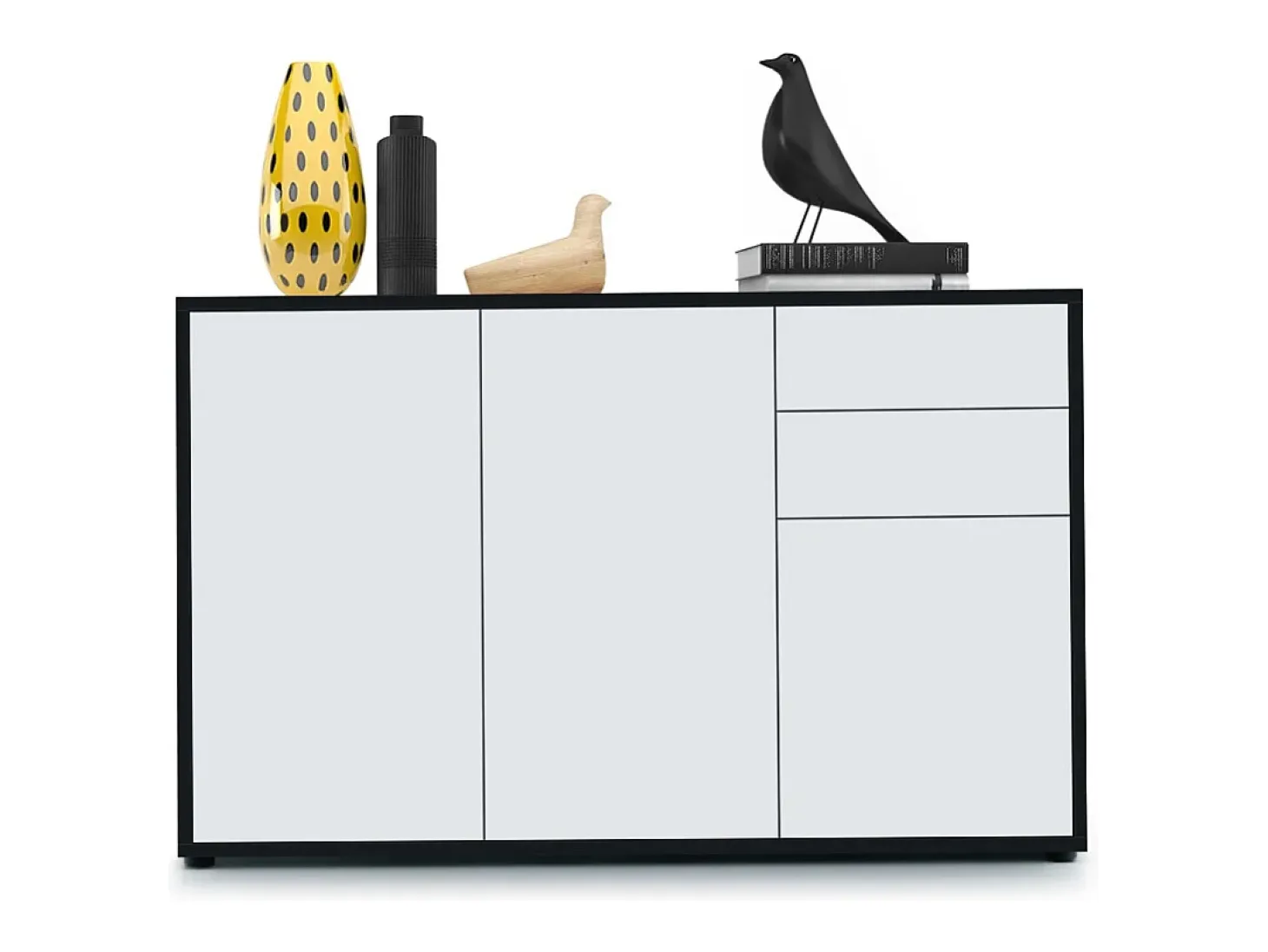Vladon Cajonera Ben V3, Cómoda con 3 Puertas y 2 Cajones, Negro mate/Blanco mate (117 x 74 x 36 cm)