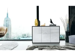 Vladon Cajonera Ben V3, Cómoda con 3 Puertas y 2 Cajones, Negro mate/Blanco de alto brillo (117 x 74 x 36 cm)